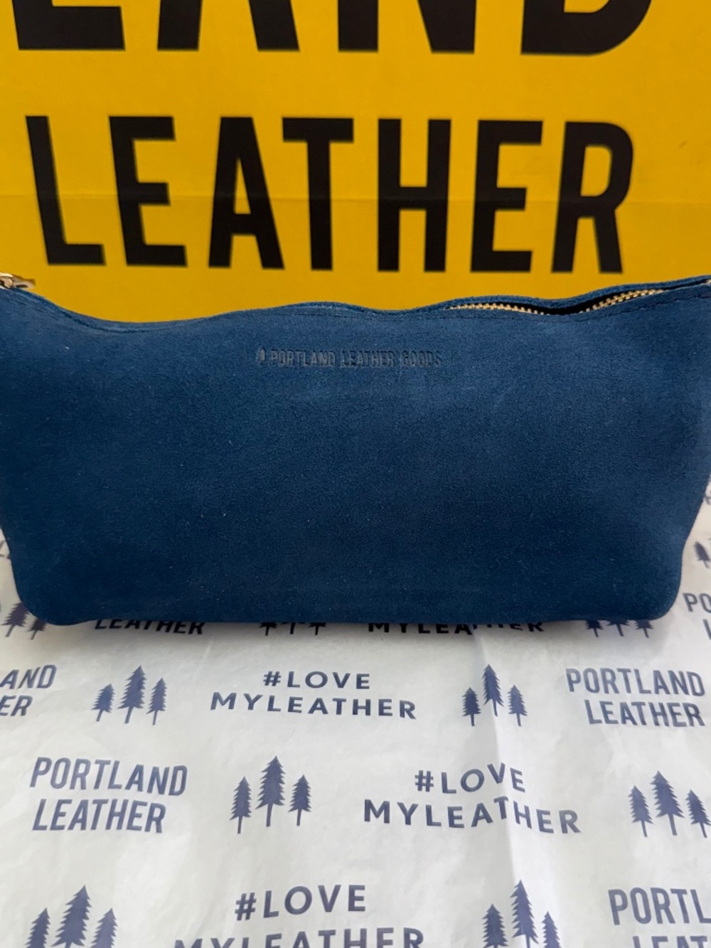 NWT Portland Leather Goods PLG Zipper Utility Bag in Mariner Blue Suede